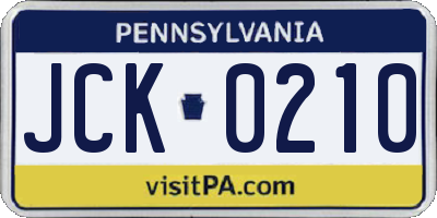 PA license plate JCK0210