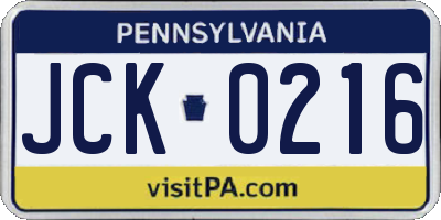 PA license plate JCK0216