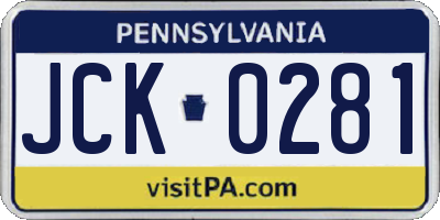 PA license plate JCK0281