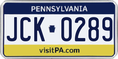 PA license plate JCK0289