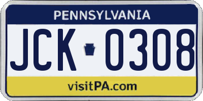 PA license plate JCK0308