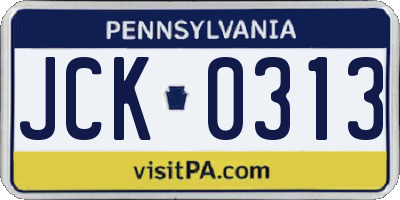 PA license plate JCK0313
