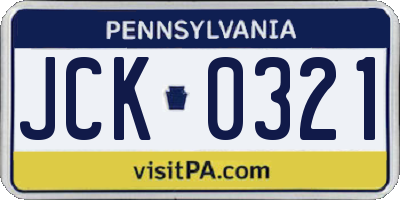 PA license plate JCK0321