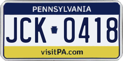 PA license plate JCK0418
