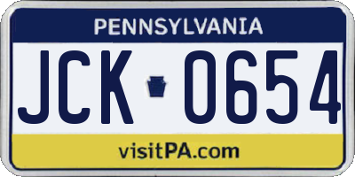 PA license plate JCK0654