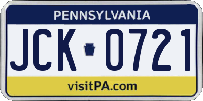 PA license plate JCK0721