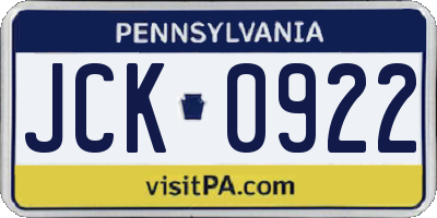 PA license plate JCK0922
