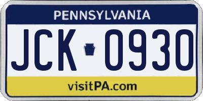 PA license plate JCK0930
