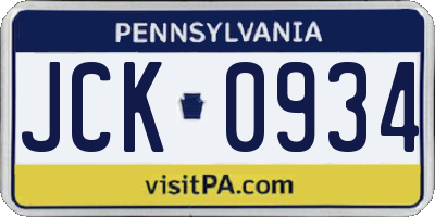 PA license plate JCK0934