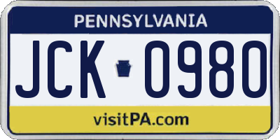PA license plate JCK0980