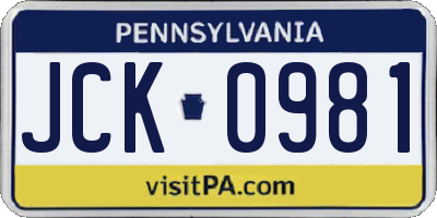 PA license plate JCK0981