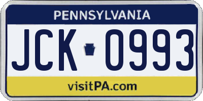 PA license plate JCK0993