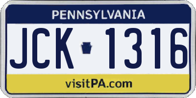 PA license plate JCK1316