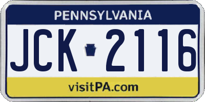 PA license plate JCK2116