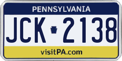 PA license plate JCK2138
