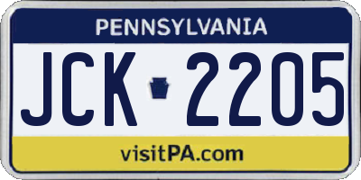 PA license plate JCK2205