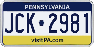 PA license plate JCK2981