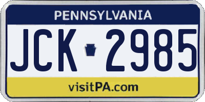 PA license plate JCK2985