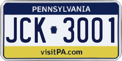 PA license plate JCK3001