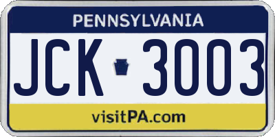 PA license plate JCK3003