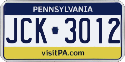 PA license plate JCK3012