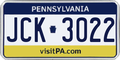 PA license plate JCK3022