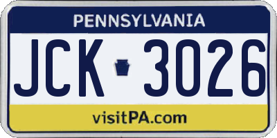 PA license plate JCK3026