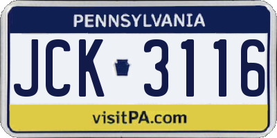 PA license plate JCK3116