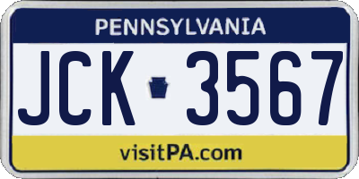 PA license plate JCK3567