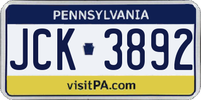 PA license plate JCK3892