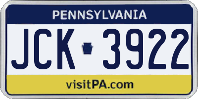 PA license plate JCK3922