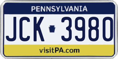 PA license plate JCK3980