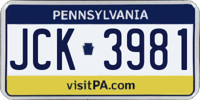 PA license plate JCK3981