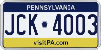 PA license plate JCK4003