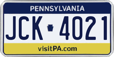 PA license plate JCK4021