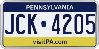 PA license plate JCK4205