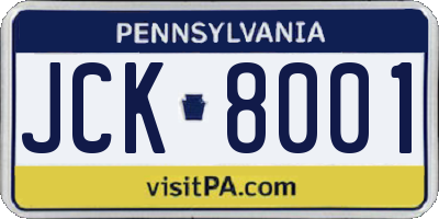 PA license plate JCK8001