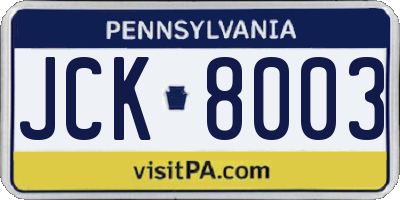PA license plate JCK8003