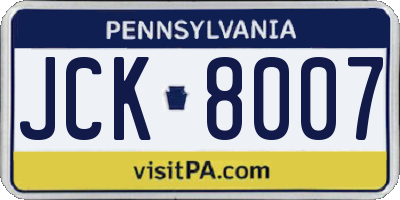PA license plate JCK8007