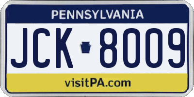 PA license plate JCK8009