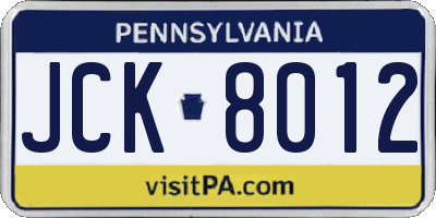 PA license plate JCK8012