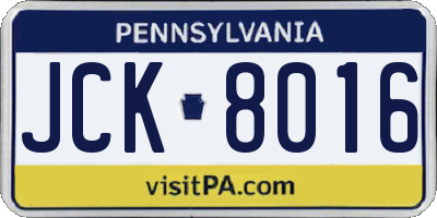 PA license plate JCK8016