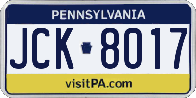PA license plate JCK8017