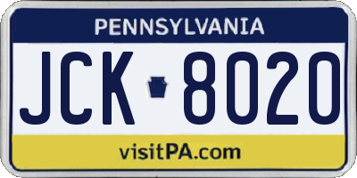 PA license plate JCK8020
