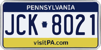 PA license plate JCK8021
