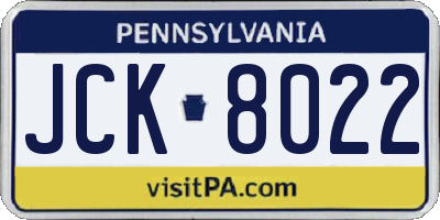 PA license plate JCK8022