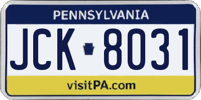 PA license plate JCK8031