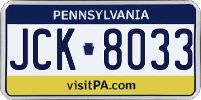 PA license plate JCK8033