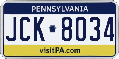 PA license plate JCK8034