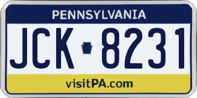 PA license plate JCK8231